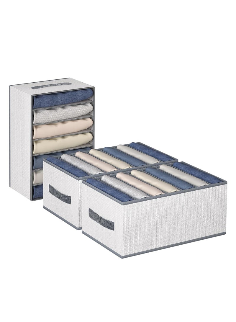 Arabest 3 Pack foldable Wardrobe Clothes Organizer, 7 Grids Waterproof Mesh Jeans Drawer Closet Organizers and Storage, Washable Closet Storage Box with Carrying Handles, Storage Bin for Clothes Wardrobe Home Bedroom Office  - Image 1