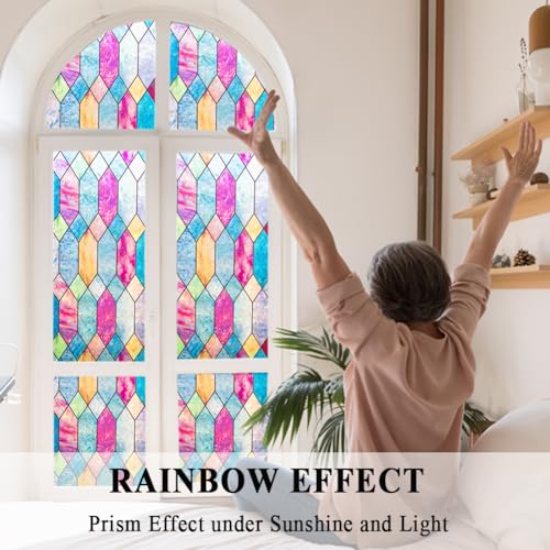 Mikomer Static Cling Window Privacy Film Stained Glass Door Film Colorful Moroccan Lattice No Glue Decorative Bathroom Door Coverings Tints UV Sun Blocking Heat Control,17.5 inches by 78.7 inches - Image 4