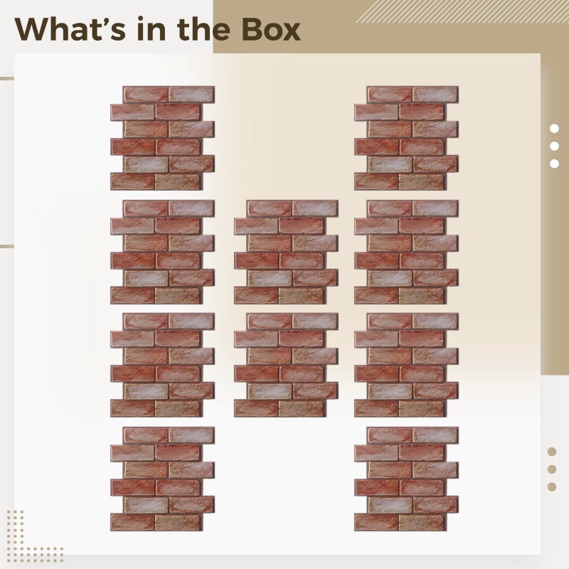 10 Pcs Red Faux Brick Wall Panels 3D Peel and Stick Waterproof Self Adhesive Wallpaper - Image 3