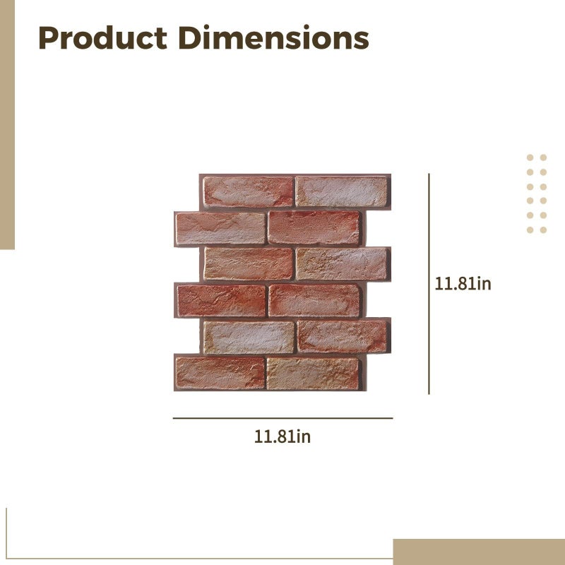 10 Pcs Red Faux Brick Wall Panels 3D Peel and Stick Waterproof Self Adhesive Wallpaper - Image 4