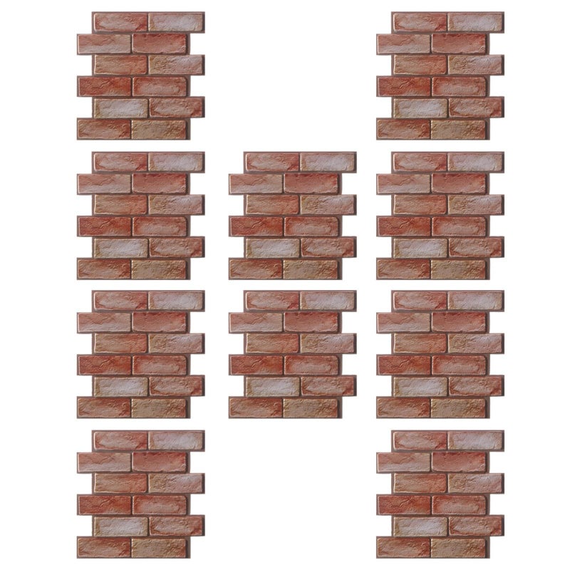 10 Pcs Red Faux Brick Wall Panels 3D Peel and Stick Waterproof Self Adhesive Wallpaper - Image 2
