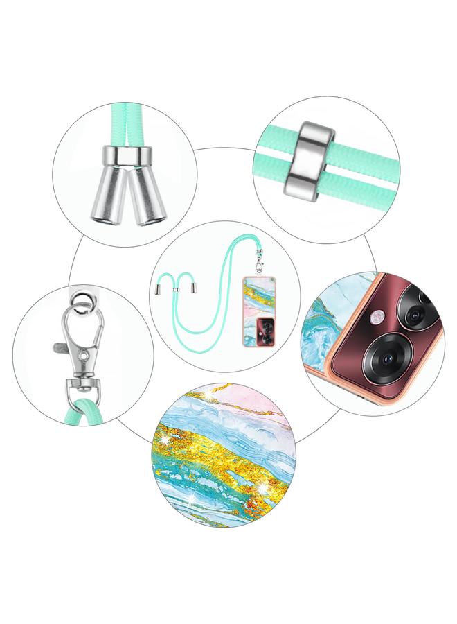 S-TOP Case For OPPO Reno11 F 5G Global Electroplating Marble Dual-side IMD Phone Case with Lanyard - Image 5