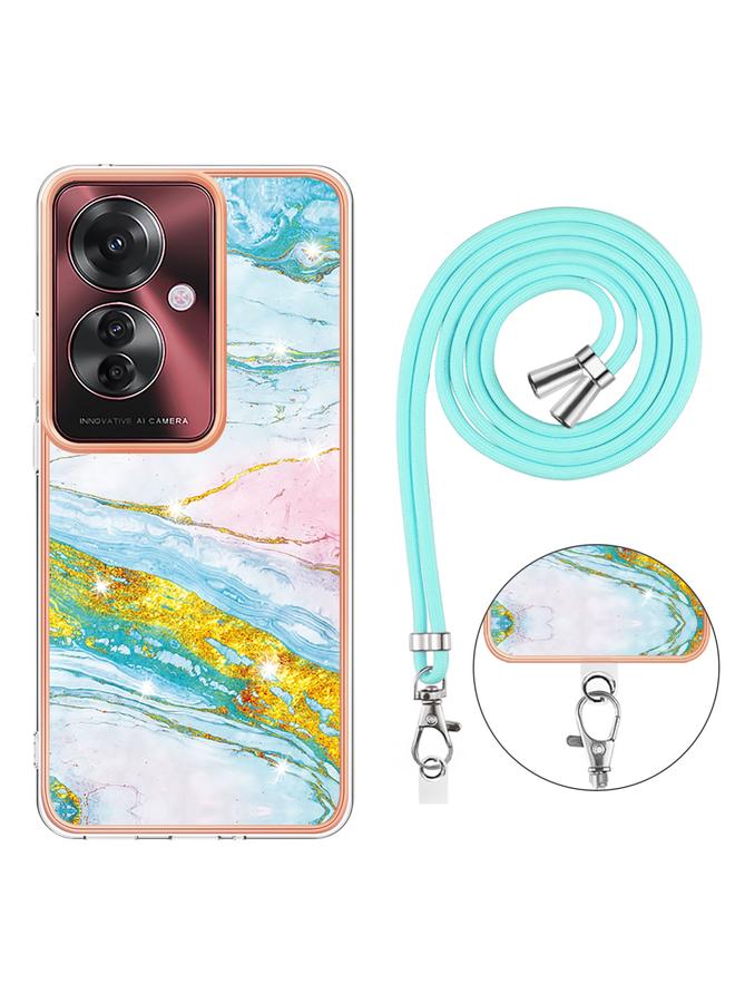 S-TOP Case For OPPO Reno11 F 5G Global Electroplating Marble Dual-side IMD Phone Case with Lanyard - Image 4