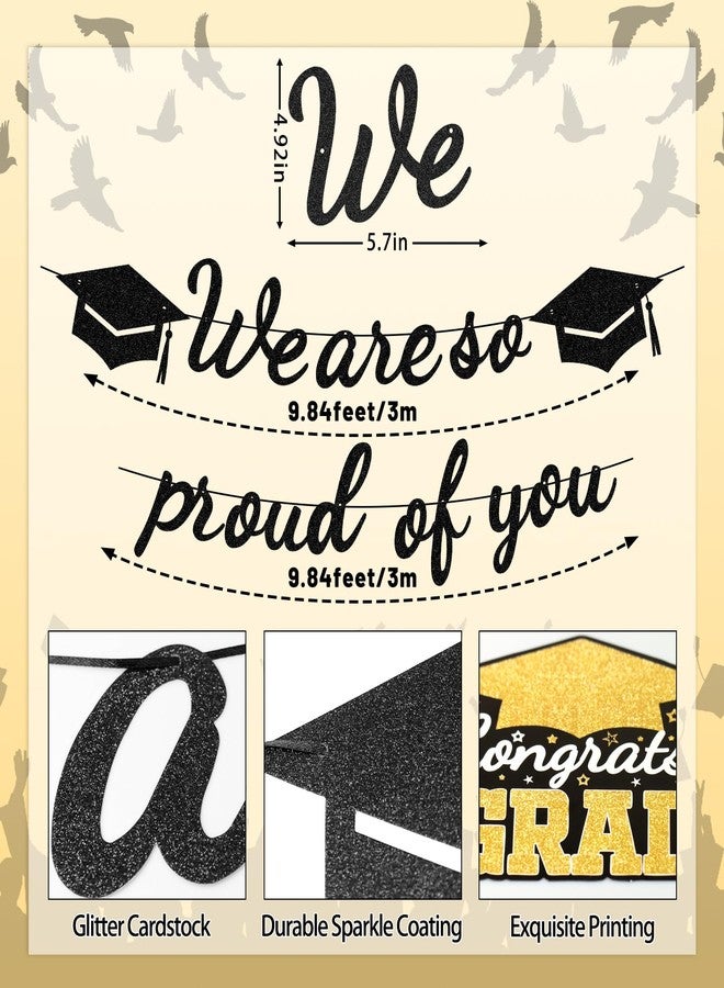 Pirekul Graduation Decorations 2026 - Class of 2026 Party Supplies Kit with Pre-Strung Black and Gold Glitter "We Are So Proud of You" Banner & Congrats Grad Cutouts Signs for High School, College, Home & Car - Image 2