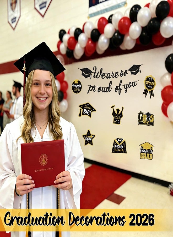 Pirekul Graduation Decorations 2026 - Class of 2026 Party Supplies Kit with Pre-Strung Black and Gold Glitter "We Are So Proud of You" Banner & Congrats Grad Cutouts Signs for High School, College, Home & Car - Image 5