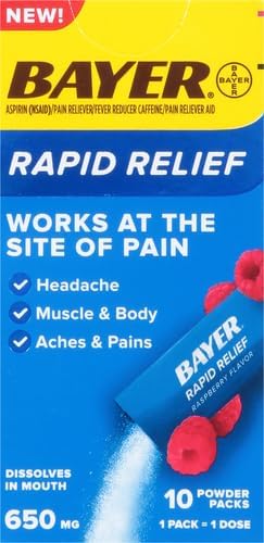 Bayer New Rapid Relief Powder Packs with Aspirin  Caffeine Dissolvable Fast Acting Pain Relief Works at Site of Pain to Relieve Headache Muscle and Body Pain Raspberry Flavor 10 Count - Image 2