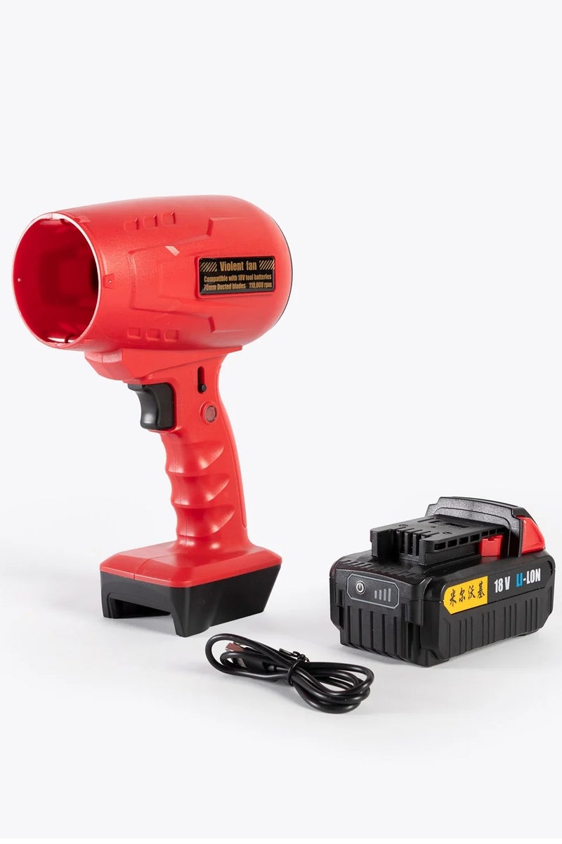 DIGI CORE Compressed Air Duster Dust Blower Jet Dry Blower 110,000 RPM Air Blower Portable Turbo Fan Vacuum Cleaner Portable Blower Violent Fan F017 Compatible With 18V Tool Battery 70MM Ducted Blades Type-C Fast Charging Red - Image 1