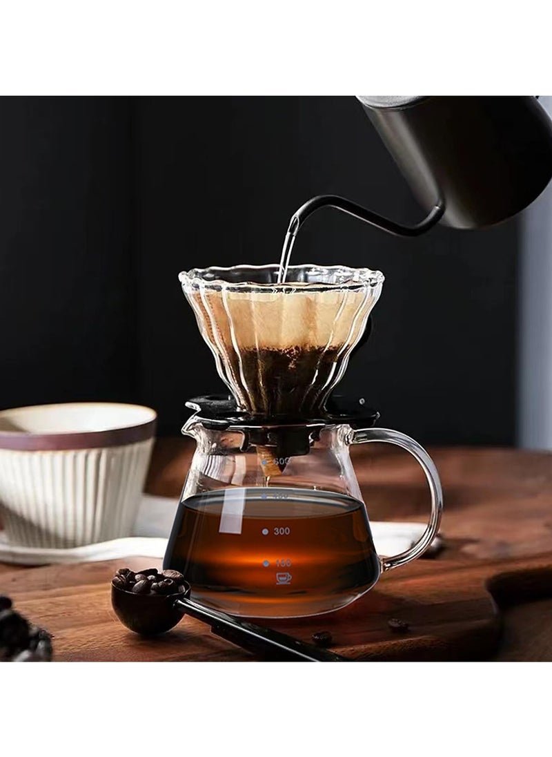 مجموعة ماكينة تحضير القهوة V60 Pour Over بسعة 600 مل مع إبريق قهوة زجاجي مع 40 قطعة من فلتر V60 الورقي، وعاء قهوة محمول مع فلتر تنقيط