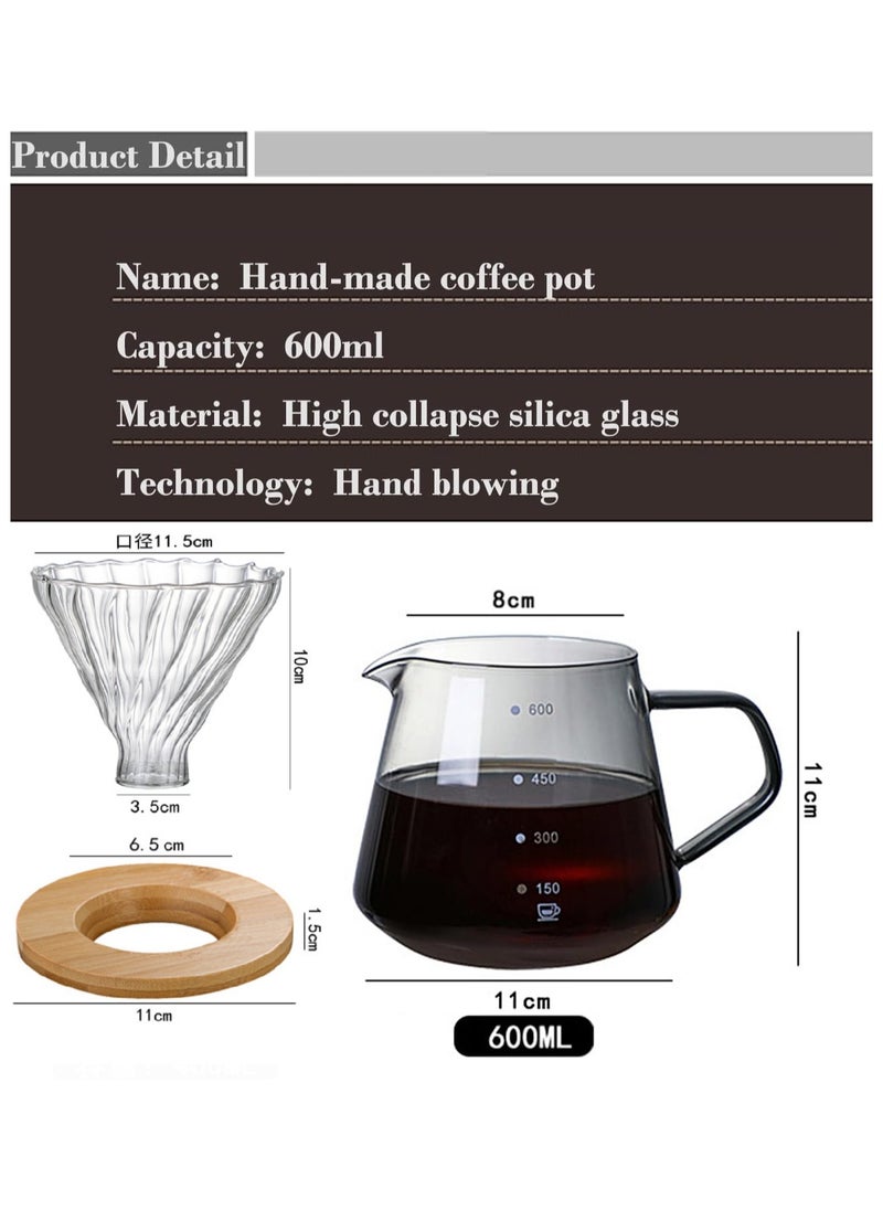مجموعة ماكينة تحضير القهوة V60 Pour Over بسعة 600 مل مع إبريق قهوة زجاجي مع 40 قطعة من فلتر V60 الورقي، وعاء قهوة محمول مع فلتر تنقيط