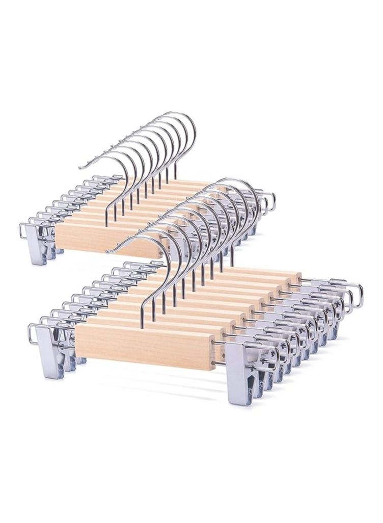 Nature Smile 20 Pack Clip Hanger Unfinished/Natural for Babies, Toddlers and Toddlers Solid Wood Pants Skirts Bottoms Pants Hangers with 2 Adjustable Clips 360W - Stronger Swivel Hook  - Image 1