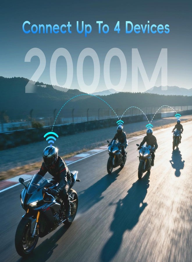 vernee Motorcycle Helmet Bluetooth Headset Speakers, 4 Riders 2Km Intercom, with 2 Type Mics, IP67 Waterproof/Noise Cancellation/Voice Control/Glove Friendly, Compatible with All Helmets, 1Pack - Image 2
