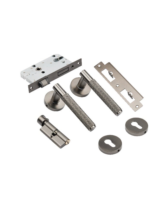CINCINNO Levitas Premium Aluminium Door Lock Set – Complete Door Handle Kit with Lock Body, Cylinder, Escutcheon, Striker Plate, Keys –Secure&Stylish for Home and Office Doors (Gun Metal Grey)  - Image 1