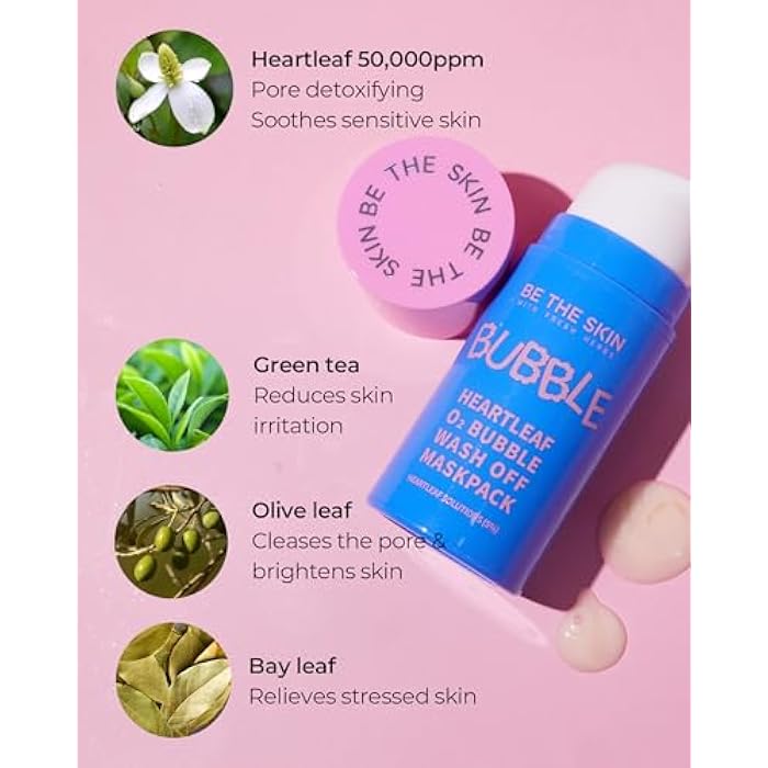 BE THE SKIN قناع غسل الفقاعات BE THE SKIN Heartleaf O2 - Detoxifying لطيف للمسام للتحكم في الزهم مع 50,000 جزء في المليون من مستخلص Heartleaf - مهدئ وإشراقة للعناية بالبشرة الكورية، 1.69 أونصة. - Image 4
