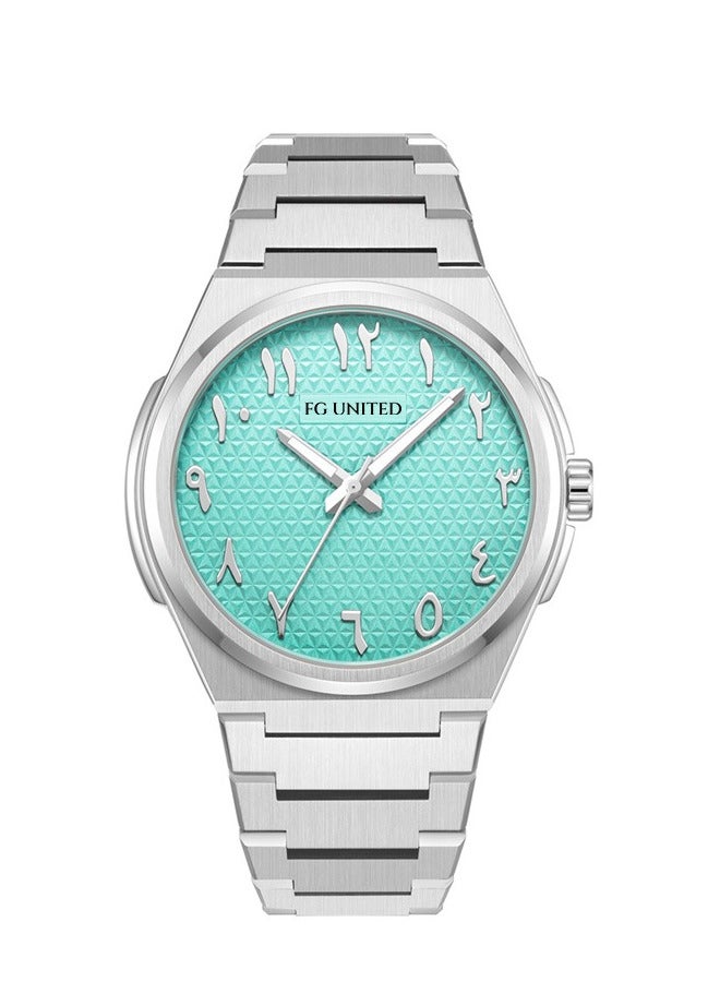 FG UNITED ساعة رجال من الفولاذ المقاوم للصدأ بقرص أخضر مع أرقام عربية 38.5 مم - FG5103