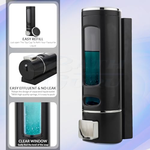 BATH GURU Liquid Sanitizer Shower Gel Dish Wash Soap Dispenser for Bathroom Kitchen Capsule Black 400Ml Pack of (2) (Material: Plastic) - Image 5