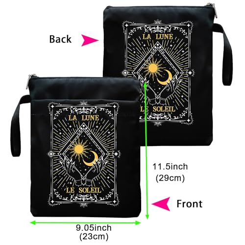 Maydvdv Tarot Sun and Moon Book Sleeve, Book Covers for Paperbacks, Book Sleeve with Zipper, Tarot Lovers Gift, Bookish Gift Book Pouch for Girl Women 11.4 x 9.05 Inch - Le Soleil La Luna - Image 2