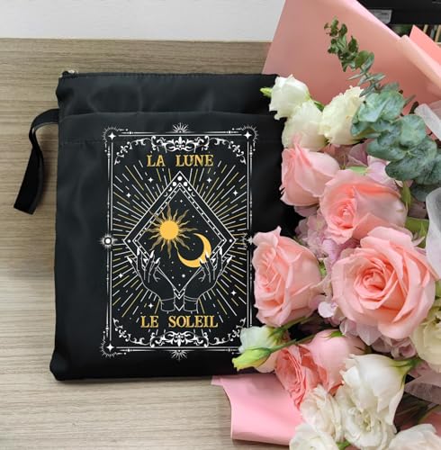 Maydvdv Tarot Sun and Moon Book Sleeve, Book Covers for Paperbacks, Book Sleeve with Zipper, Tarot Lovers Gift, Bookish Gift Book Pouch for Girl Women 11.4 x 9.05 Inch - Le Soleil La Luna - Image 5