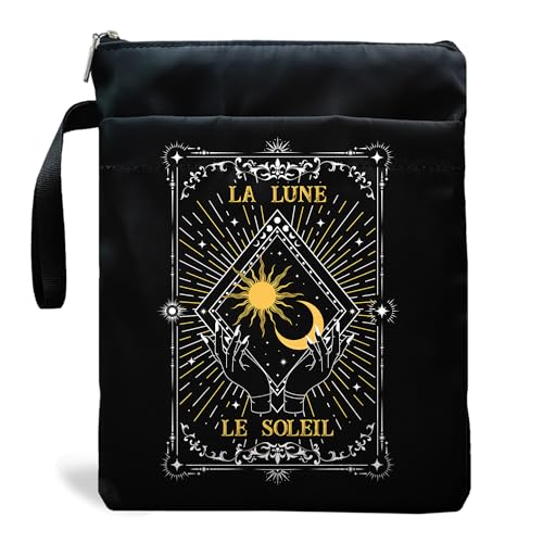 Maydvdv Tarot Sun and Moon Book Sleeve, Book Covers for Paperbacks, Book Sleeve with Zipper, Tarot Lovers Gift, Bookish Gift Book Pouch for Girl Women 11.4 x 9.05 Inch - Le Soleil La Luna - Image 1