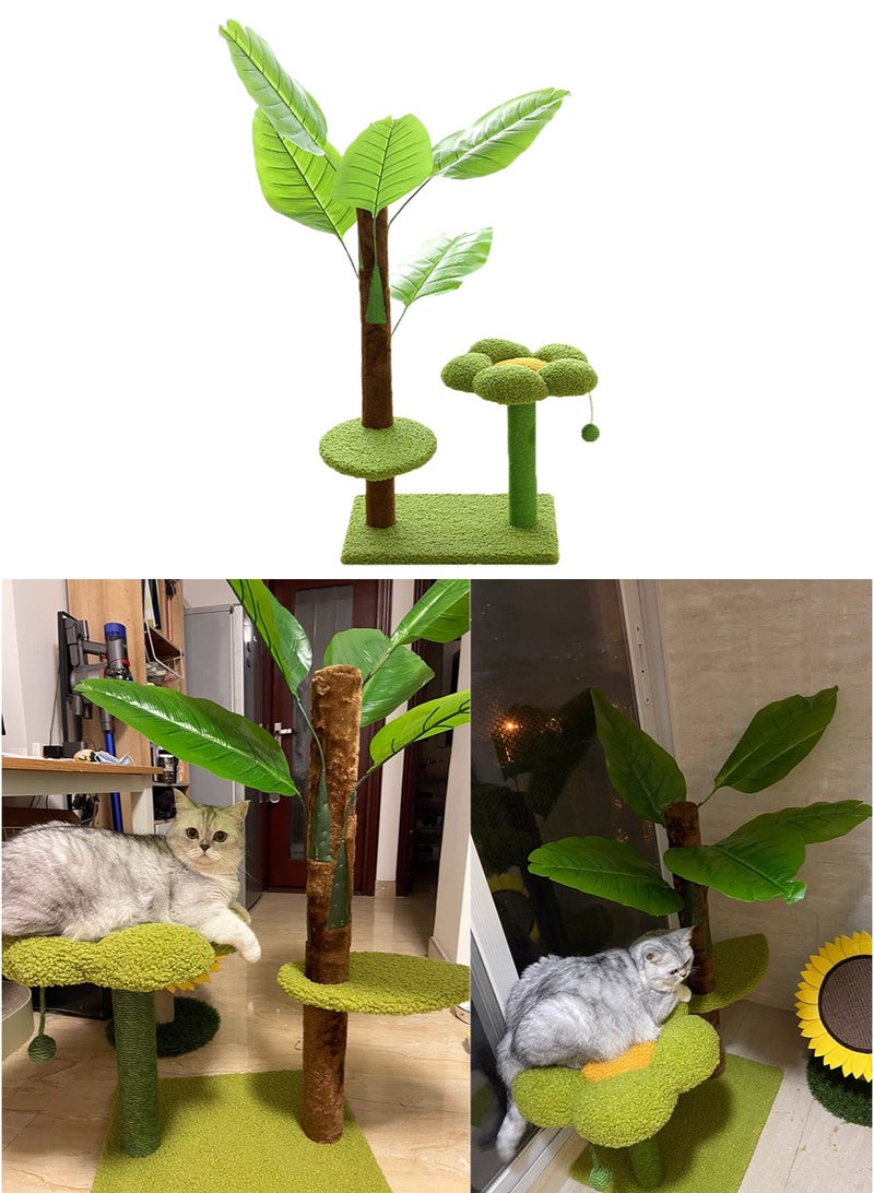 خداشة قطط شجرة موز استوائية - تصميم غابة مطيرة مع نباتات محاكاة | خداشة قطط خيش مع كرة لعب تحت عش الزهرة | تدعم القطط حتى 13 كجم | خداشة للقطة قابلة للفصل - Image 5