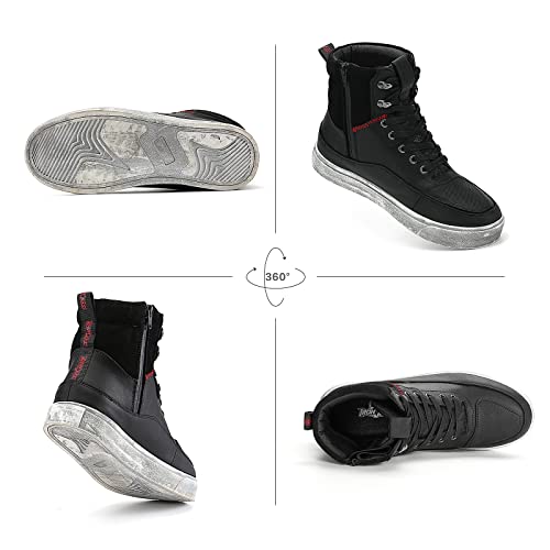 BORLENI أحذية موتوسيكل جلد البقر BORLENI للرجال - أحذية ركوب موتوسيكل مقاومة للماء مع سحاب جانبي ودعم للكاحل، نعل مضاد للانزلاق، أحذية رياضية تنفسية سوداء 11 - Image 2