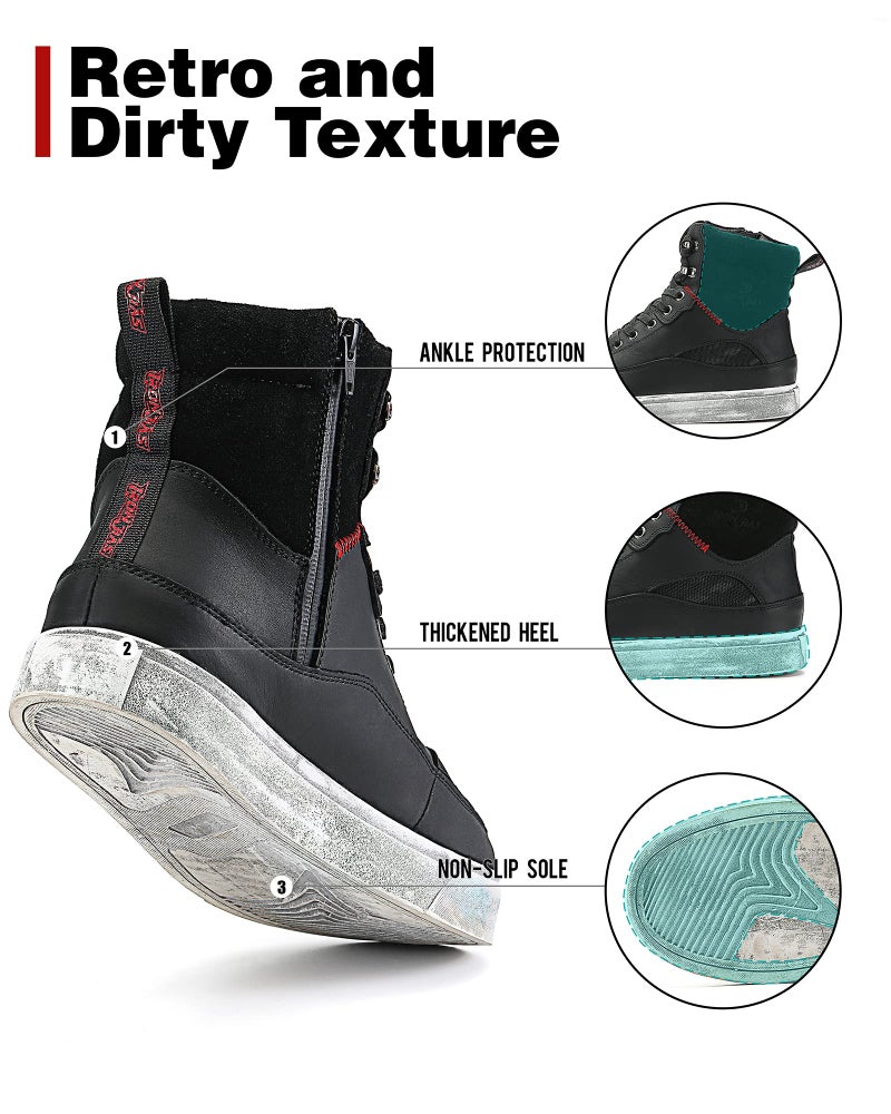 BORLENI أحذية موتوسيكل جلد البقر BORLENI للرجال - أحذية ركوب موتوسيكل مقاومة للماء مع سحاب جانبي ودعم للكاحل، نعل مضاد للانزلاق، أحذية رياضية تنفسية سوداء 11 - Image 4