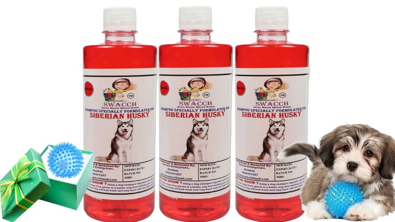 swacch Shampoo | Puppy Safe Shampoo | PH Balanced | Ditch to Itch for Siberian Husky Dog Shampoo 500ml Pack of 3 (Jasmine) + Spike Ball Chew Toy Combo Pack - Image 1