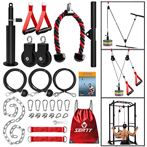 SERTT Weight Cable Pulley System Gym, SERTT Upgraded Cable Pulley Attachments for Gym LAT Pull Down, Biceps Curl, Tricep, Arm Workouts - Weight Pulley System Home Gym Add On Equipment - Image 1
