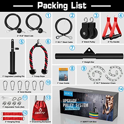 SERTT Weight Cable Pulley System Gym, SERTT Upgraded Cable Pulley Attachments for Gym LAT Pull Down, Biceps Curl, Tricep, Arm Workouts - Weight Pulley System Home Gym Add On Equipment - Image 2