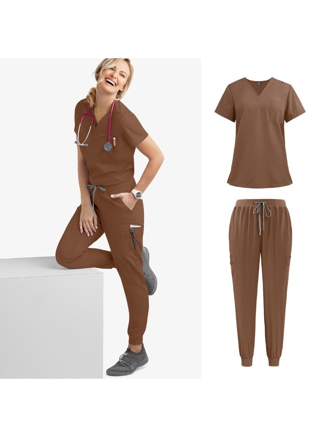 NIBEMINENT Multicolour Jogger Suits Doctor Nursing Uniforms Short Sleeve V-neck Tops Pocket Pants Nurse Scrubs Set Medical Clinical Clothes - Image 1