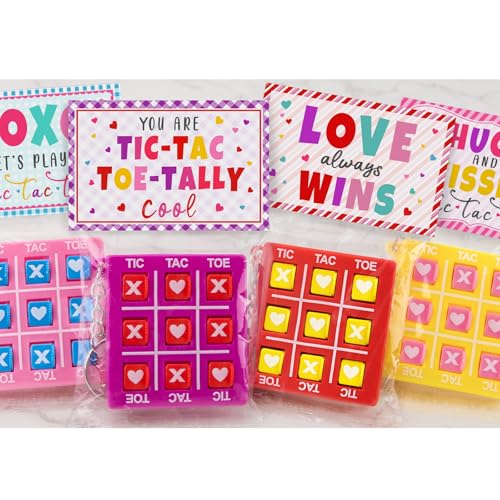ORIENTAL CHERRY Valentines Day Gifts for Kids 24 Pack Valentines Cards with Tic Tac Toe Keychains Valentine Gift Exchange for School Class Classroom Party Favors Boys Girls - Image 1