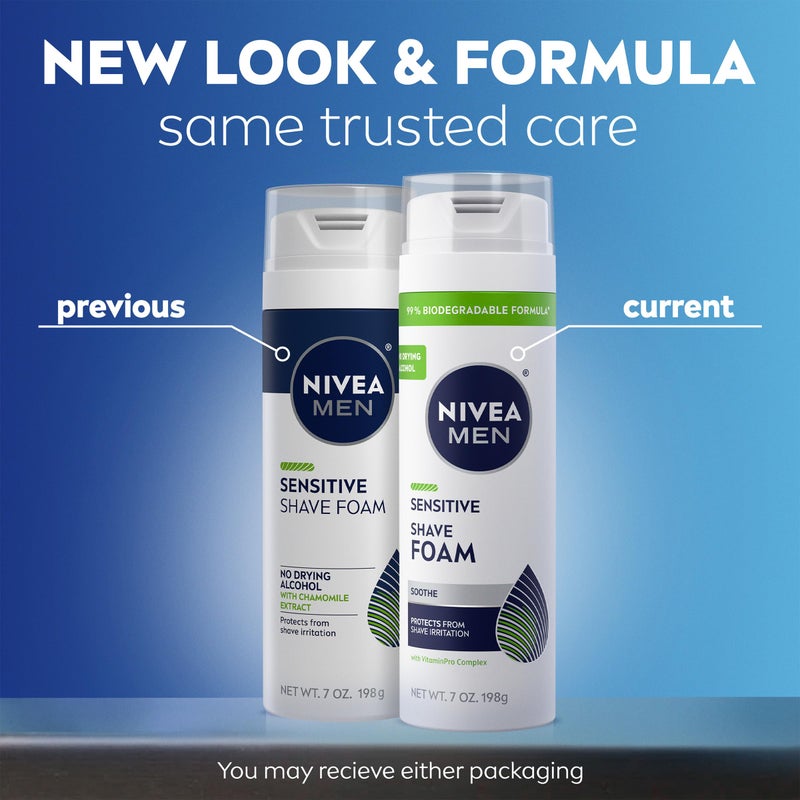 NIVEA MEN Sensitive Shave Foam with Vitamin E, Soothing Chamomile and Witch Hazel Extracts, 6 Pack of 7 Oz Cans - Image 2