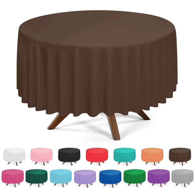 YSYJ 3 Pack Brown Plastic Tablecloth Disposable Round Table Cloth 84 Inch Table Cover for Parties - Image 1