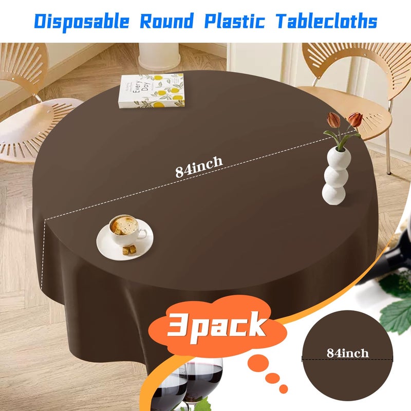 YSYJ 3 Pack Brown Plastic Tablecloth Disposable Round Table Cloth 84 Inch Table Cover for Parties - Image 2