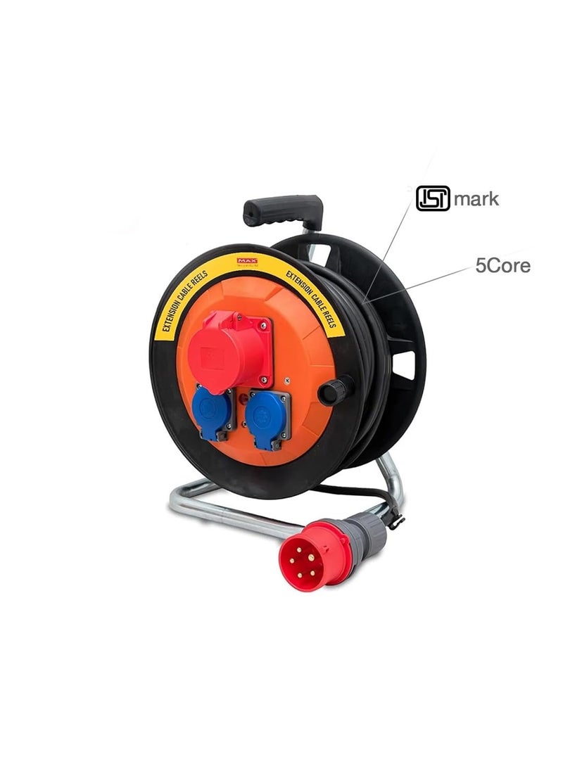 Generic Max Extension Cable Drum| 3phase with 16 Amp 5 pin Industrial Plug| 16 Amp 5 pin Industrial Socket| 16 Amp 2 Pole 2 schuko sockets and 25 metres Wire|Industrial Cable Reel/Drum |  - Image 2