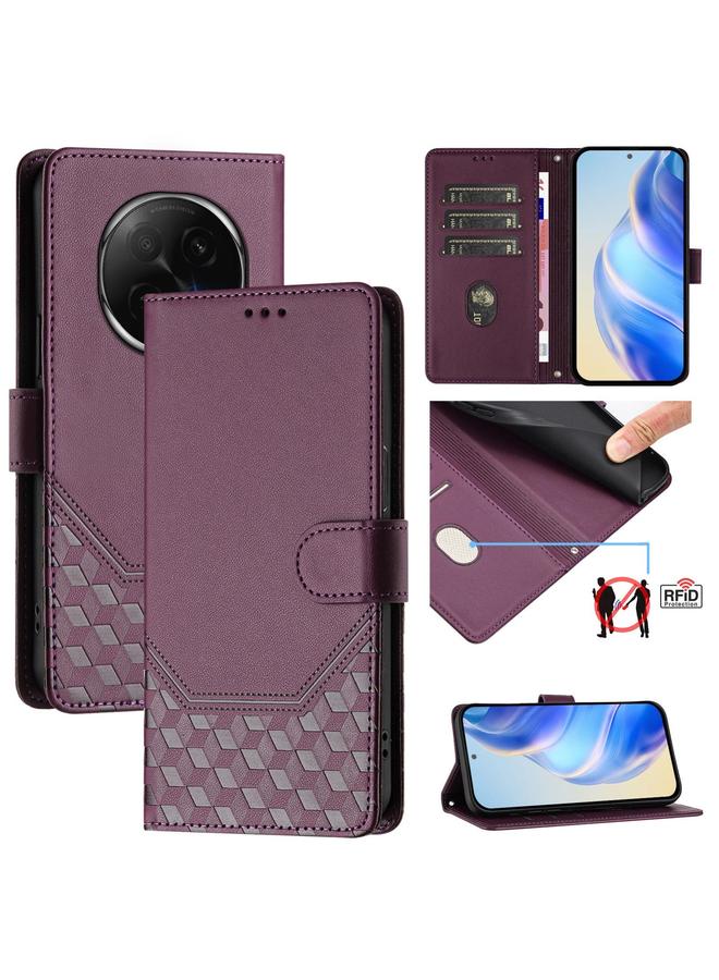 زبون جراب جلدي منقوش بتقنية RFID لهاتف OPPO A5 Pro (بنفسجي)