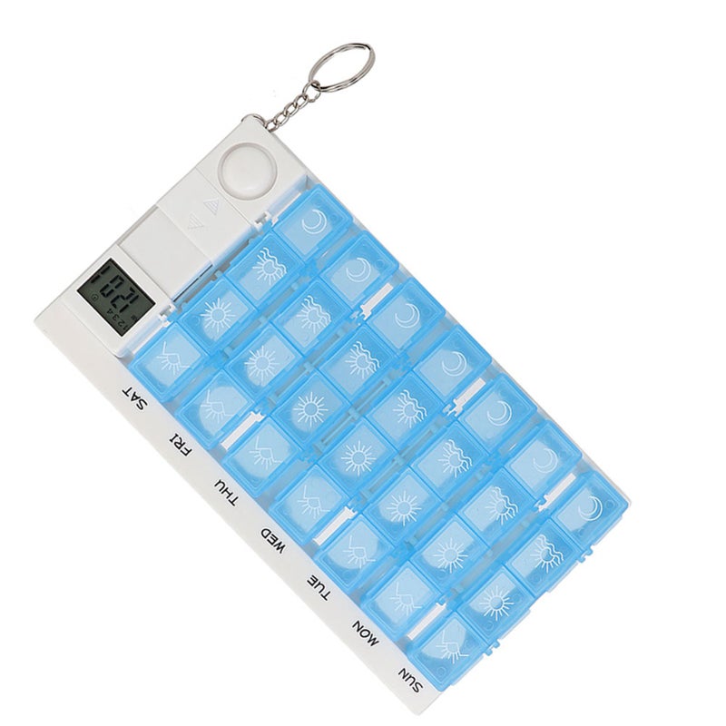 28 Grids Weekly Portable Medicine Tablet Pills Candy Storage Box Organizer Case with RemiderBlue - Image 2