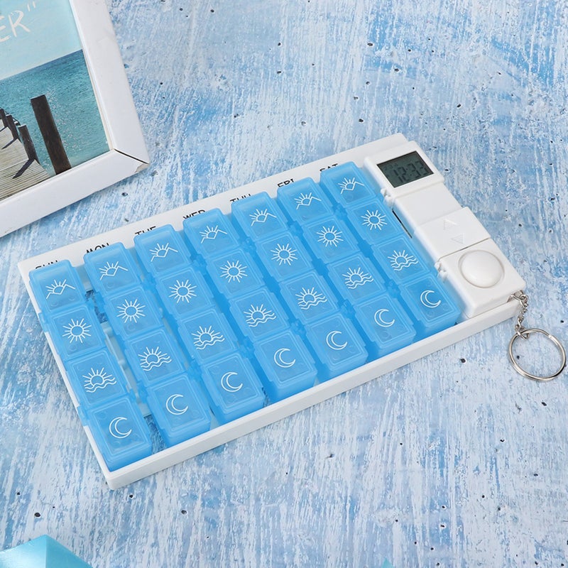 28 Grids Weekly Portable Medicine Tablet Pills Candy Storage Box Organizer Case with RemiderBlue - Image 4
