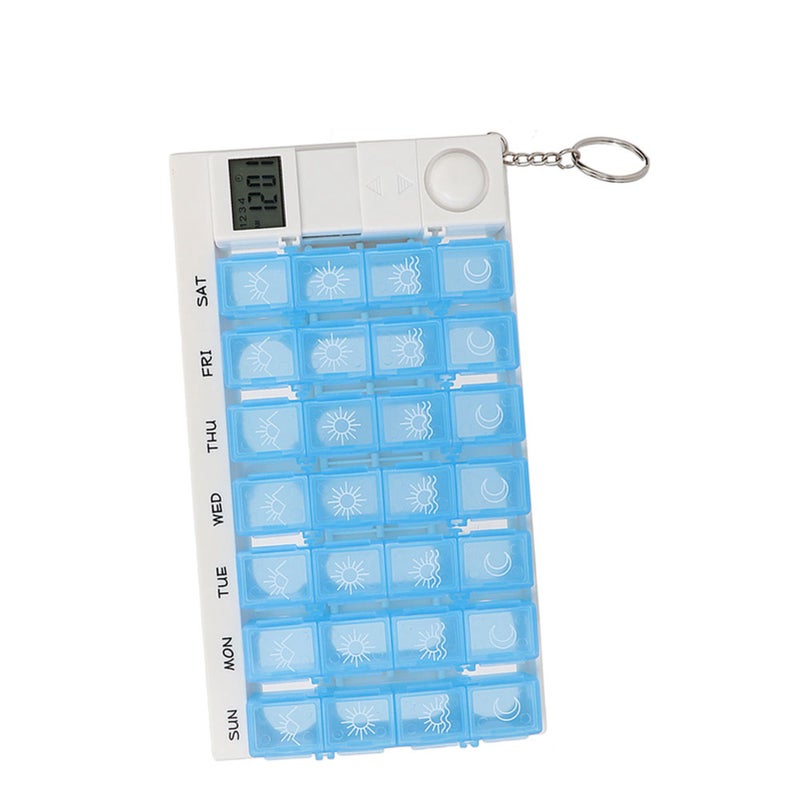28 Grids Weekly Portable Medicine Tablet Pills Candy Storage Box Organizer Case with RemiderBlue - Image 5