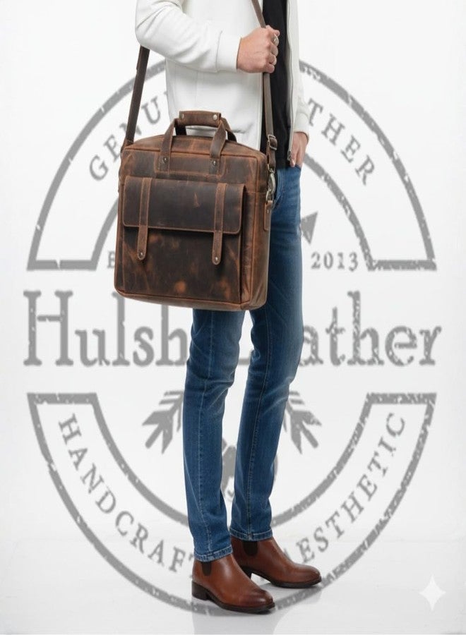 HULSH Genuine Leather briefcases for men 17 inches computer bag for mens | Laptop bag, Work bag, Business and Office Bag (Brown) - Image 2