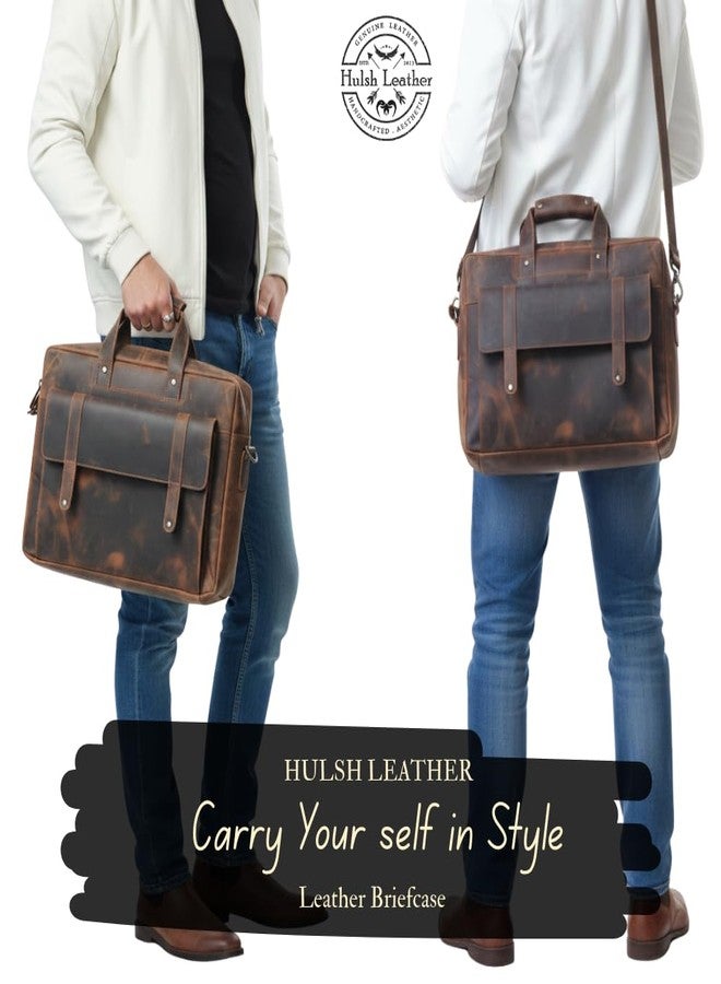 HULSH Genuine Leather briefcases for men 17 inches computer bag for mens | Laptop bag, Work bag, Business and Office Bag (Brown) - Image 3