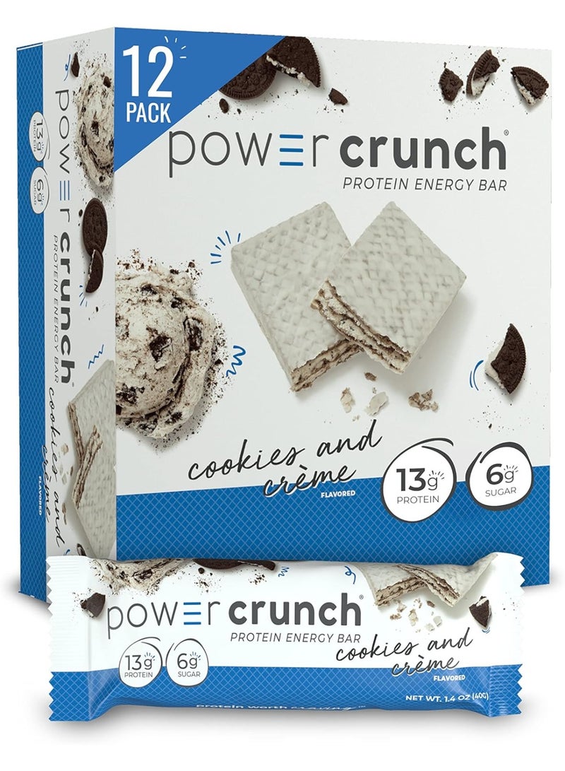 power crunch Protein Wafer Energy Bar - Cookies and Crème - (12 Bars) - Image 1