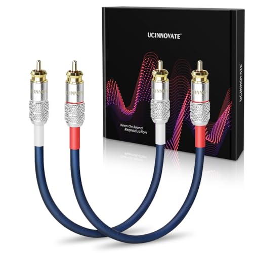 UCINNOVATE RCA Audio Cable for Amplifier, 13 AWG 30cm 2 Pack RCA to RCA Plug Cold Welding Oxygen Free Copper RCA Speaker Cable with Gold-Plated Plug, Heavy-Duty Blue 1FT OFC HiFi for amp Home Theater - Image 1