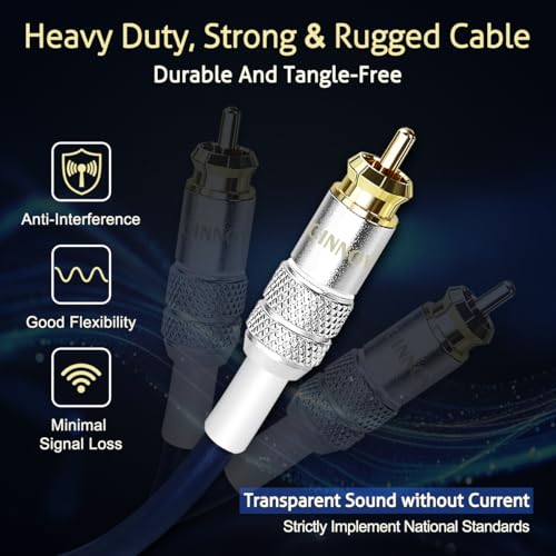 UCINNOVATE RCA Audio Cable for Amplifier, 13 AWG 30cm 2 Pack RCA to RCA Plug Cold Welding Oxygen Free Copper RCA Speaker Cable with Gold-Plated Plug, Heavy-Duty Blue 1FT OFC HiFi for amp Home Theater - Image 3
