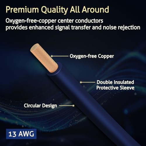 UCINNOVATE RCA Audio Cable for Amplifier, 13 AWG 30cm 2 Pack RCA to RCA Plug Cold Welding Oxygen Free Copper RCA Speaker Cable with Gold-Plated Plug, Heavy-Duty Blue 1FT OFC HiFi for amp Home Theater - Image 4