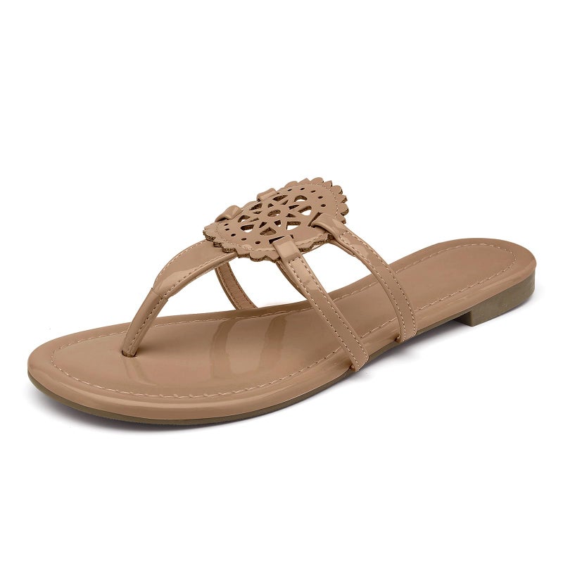 katliu Women's Flat Sandals Flip Flop Sandals Comfortable Dressy Thong Sandals Almond 8 - Image 1