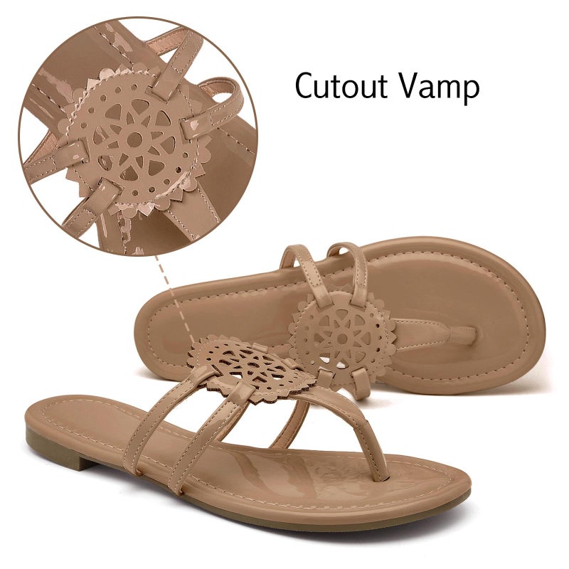 katliu Women's Flat Sandals Flip Flop Sandals Comfortable Dressy Thong Sandals Almond 8 - Image 5