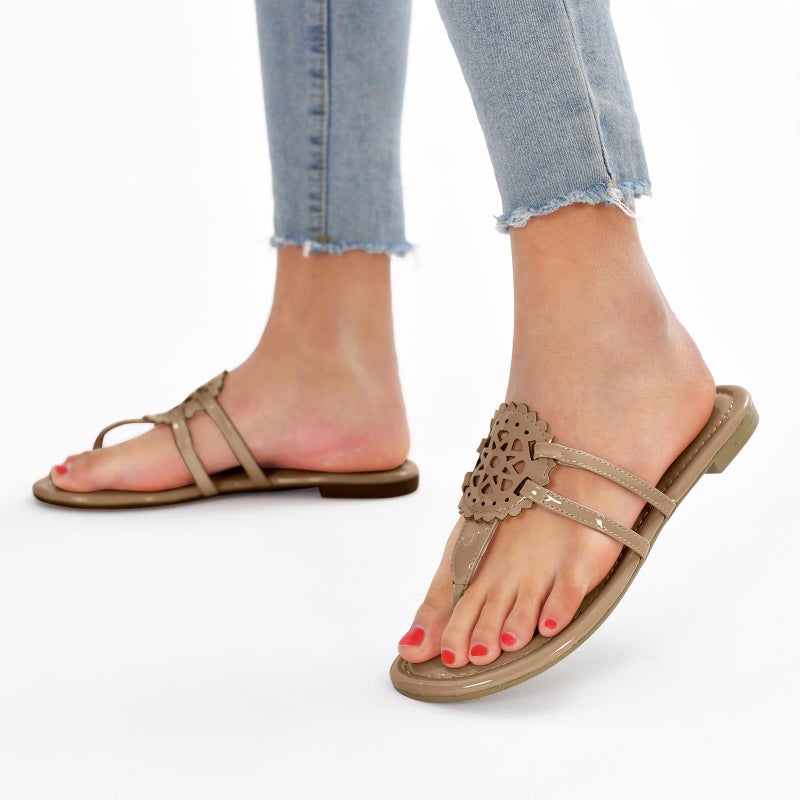 katliu Women's Flat Sandals Flip Flop Sandals Comfortable Dressy Thong Sandals Almond 8 - Image 3