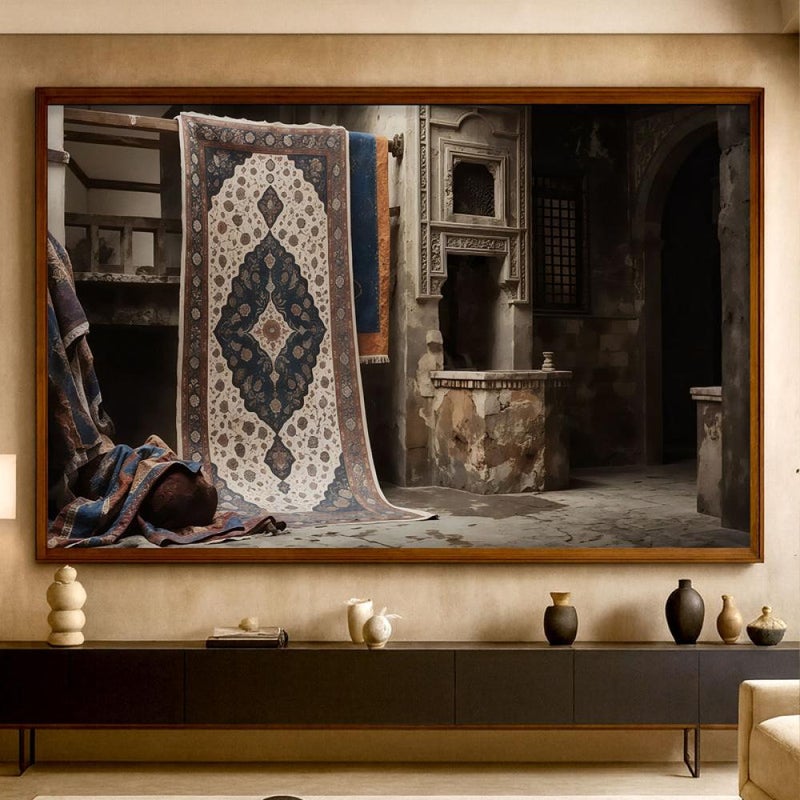 ماركتنا لوحة قماشية بتصميم الفن التراثي مع برواز مجوف مقاس (120x80) قطعة واحدة - Image 1