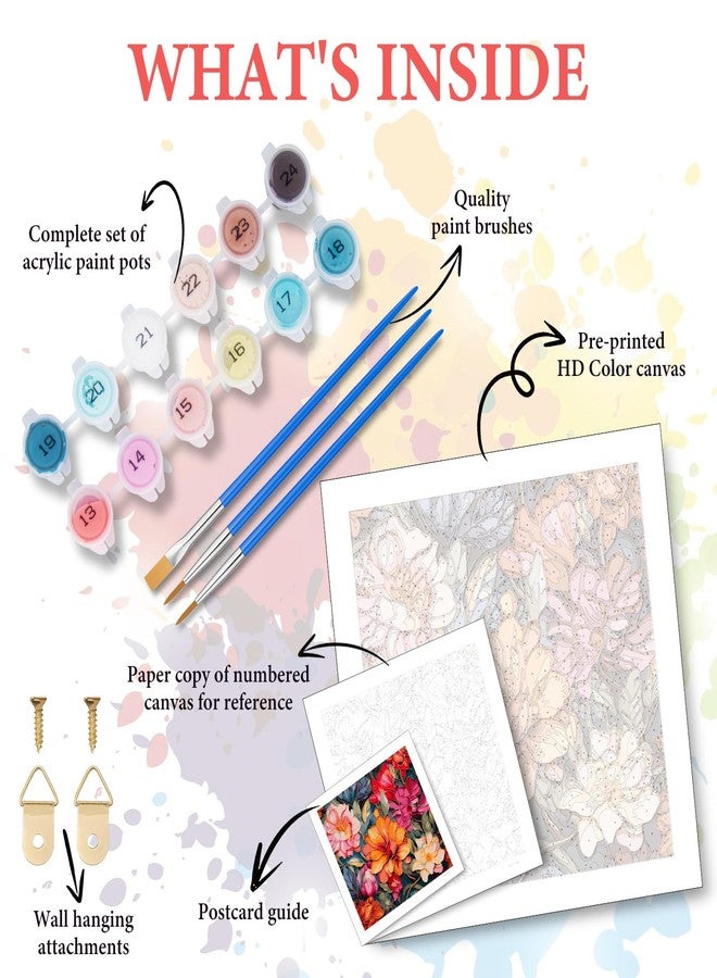 Camocin Paint by Numbers Kit for Adults Beginner, Flowers Acrylic Adult Paint by Number Kits on Canvas, Flowers Watercolor Oil Paint by Number for Adults, Perfect for Home Decor Gift 16"x16" - Image 5