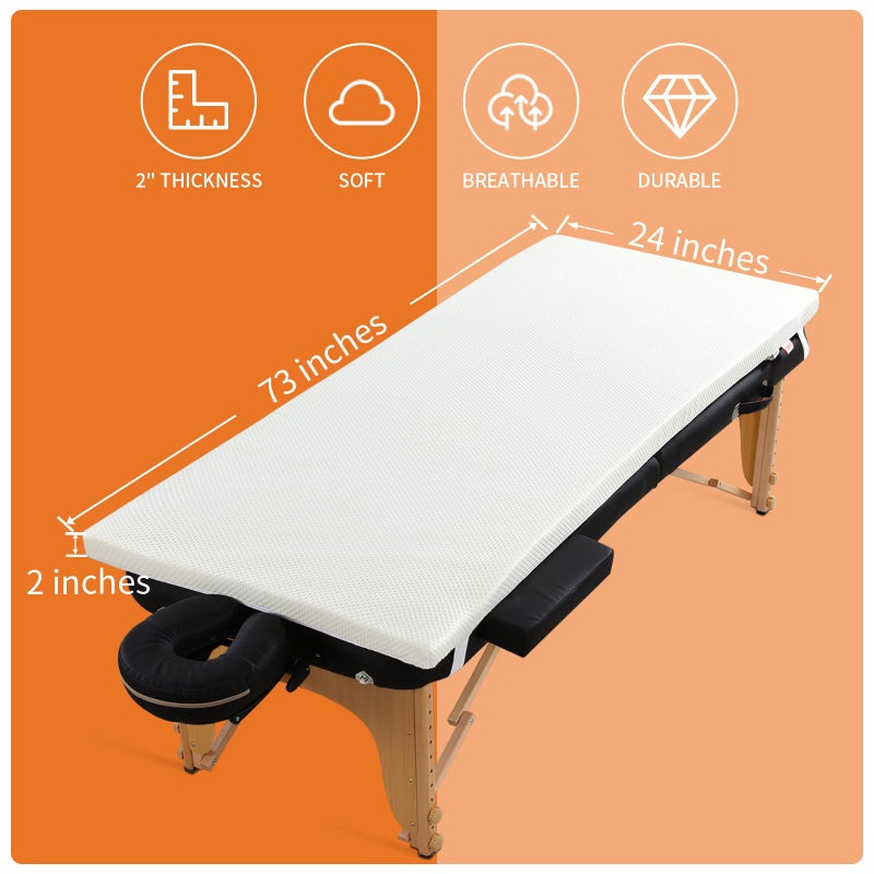 HOMBYS Memory Foam Bed Mattress Topper with Removable Cover, Massage Table Mattress Topper with Elastic Bands, Non-Slip Lash Bed Cushion Only, 73"x24"x2" - Image 3